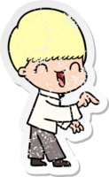 distressed sticker of a happy cartoon boy png