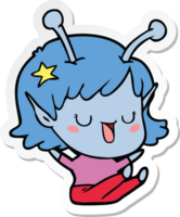sticker of a happy alien girl cartoon laughing png