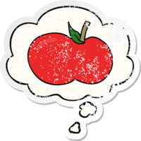 cartoon apple with thought bubble as a distressed worn sticker png