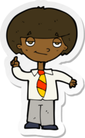 sticker of a cartoon school boy answering question png