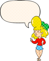 cartoon woman with big hair with speech bubble in comic book style png