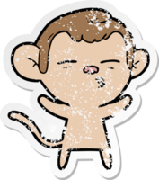 distressed sticker of a cartoon suspicious monkey png