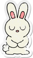 distressed sticker of a quirky hand drawn cartoon rabbit png