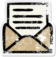 distressed sticker of a cute cartoon letter and envelope png