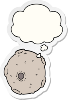 cartoon moon with thought bubble as a printed sticker png