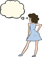 cartoon woman posing in dress with thought bubble png