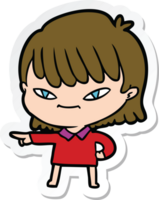 sticker of a cartoon pointing woman png