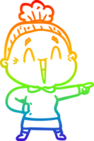 rainbow gradient line drawing of a cartoon happy old lady png