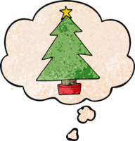 cartoon christmas tree with thought bubble in grunge texture style png