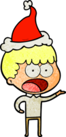 hand drawn textured cartoon of a shocked man wearing santa hat png