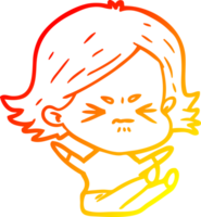 warm gradient line drawing of a cartoon angry girl png