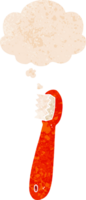 desenho animado escova de dente com pensamento bolha dentro grunge angustiado retro texturizado estilo png