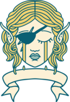 Retro Tattoo Style crying elf rogue character face with banner png