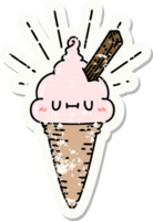 worn old sticker of a tattoo style ice cream character png