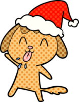 mignonne main tiré bande dessinée livre style illustration de une chien portant Père Noël chapeau png