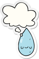 tecknad serie söt regndroppe med trodde bubbla som en tryckt klistermärke png