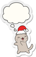 carino cartone animato Natale gatto con pensato bolla come un' stampato etichetta png