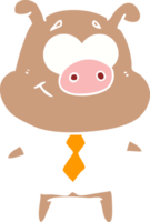 happy flat color style cartoon pig boss png