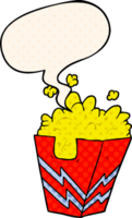 cartoon box of popcorn with speech bubble in comic book style png