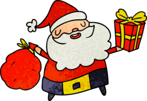 hand drawn christmas textured cartoon of kawaii santa png