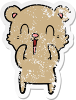 distressed sticker of a happy cartoon bear png