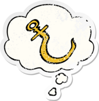 cartoon fish hook with thought bubble as a distressed worn sticker png