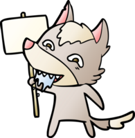 cartoon hungry wolf with sign post png