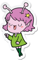 sticker of a happy alien girl cartoon png