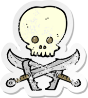 retro distressed sticker of a skull and swords symbol png