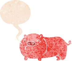 cartoon pig with speech bubble in grunge distressed retro textured style png