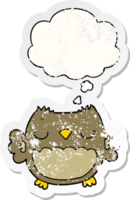 cute cartoon owl with thought bubble as a distressed worn sticker png