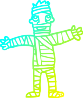 cold gradient line drawing of a cartoon man in bandages png