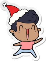 hand drawn sticker cartoon of a excited man wearing santa hat png