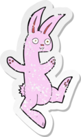 retro distressed sticker of a funny cartoon pink rabbit png