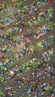 Top view of colorful local outdoor farmers market in rural Vietnam. video