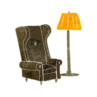 main tiré rétro dessin animé lampe et vieux chaise png