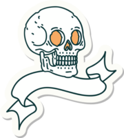 tattoo style sticker with banner of a skull png