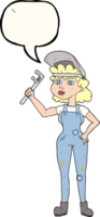 hand drawn speech bubble cartoon capable woman with wrench png