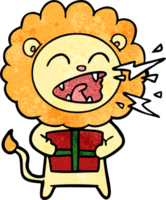 cartoon roaring lion with gift png