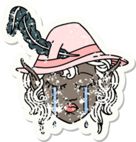 Retro Tattoo Style crying elf bard character face png