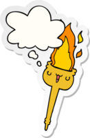 cartoon flaming torch with thought bubble as a printed sticker png