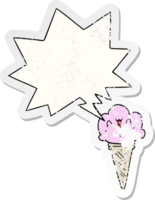 cartoon ice cream with face with speech bubble distressed distressed old sticker png