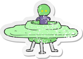 retro distressed sticker of a cartoon flying saucer png