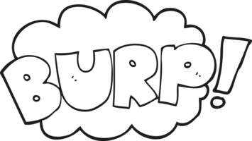 hand drawn black and white cartoon burp text png