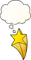 cartoon shooting star with thought bubble in smooth gradient style png