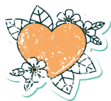 iconic distressed sticker tattoo style image of a botanical heart png