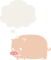 cute cartoon pig with thought bubble in retro style png