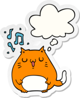 cartoon cat singing with thought bubble as a printed sticker png