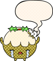 cartoon christmas pudding crying with speech bubble in comic book style png
