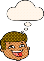 happy cartoon male face with thought bubble in comic book style png